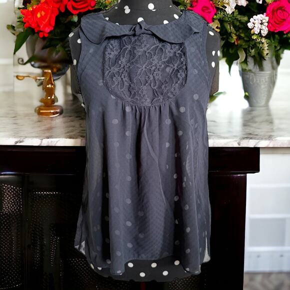 5/$35     Frenchi Womens Tank Sz S Lace Bow Sleeveless Sheer Gray - Picture 1 of 10